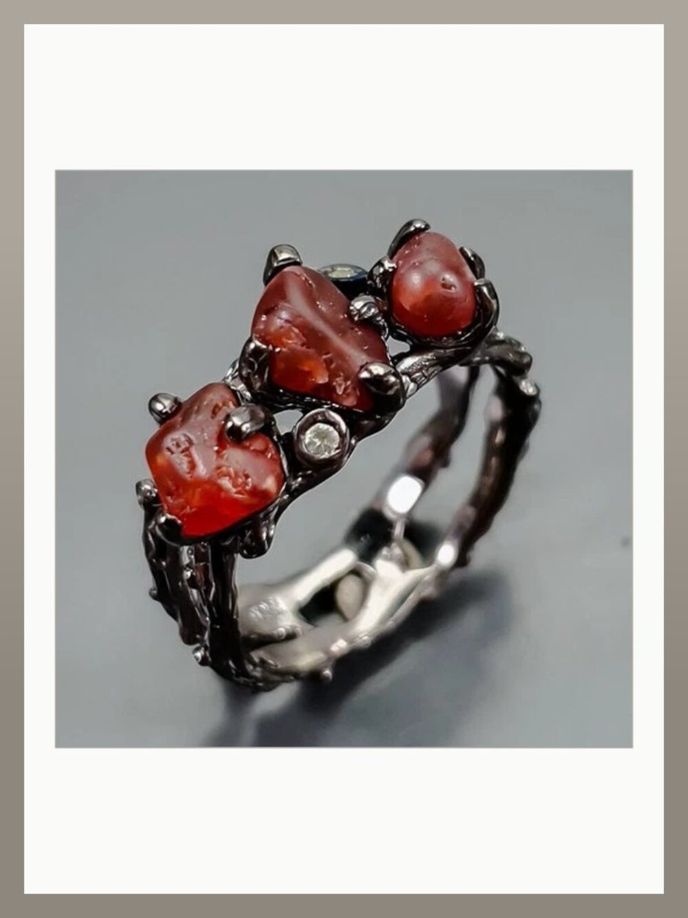 RING Natural Garnet Roughs 925 Size 8.5
